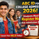South Asian college student holding ABC ID card for College Admission 2026 with registration reminder text and admission deadline alert banner.