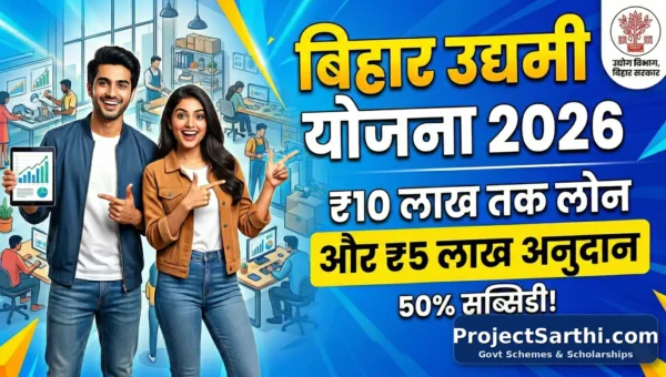 Bihar Udhyami Yojana 2026 thumbnail – ₹10 lakh loan, ₹5 lakh anudan aur 50% subsidy details