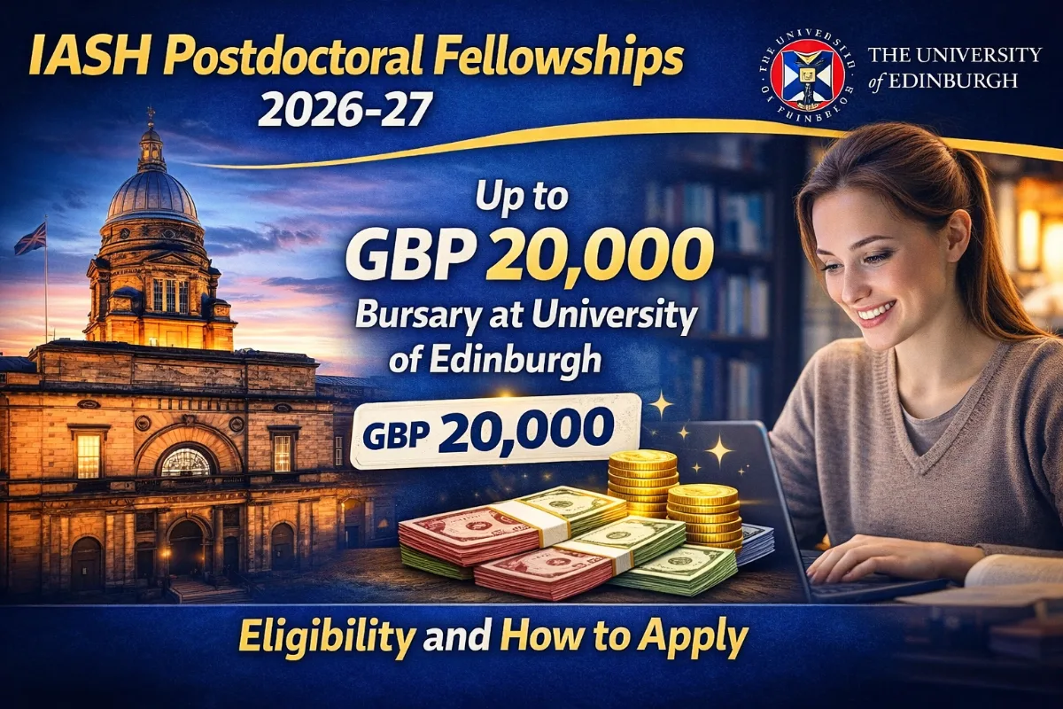 IASH Postdoctoral Fellowships 2026-27: Up to GBP 20,000 Bursary at University of Edinburgh, Eligibility and How to Apply 1 IASH Postdoctoral Fellowships 2026-27 University of Edinburgh GBP 20000 bursary eligibility and how to apply details