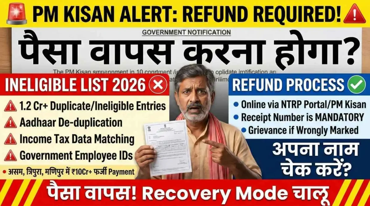 PM Kisan Ineligible List 2026: इन किसानों को लौटाने होंगे पैसे — Ineligible List और Refund Status चेक करें 1 PM Kisan Ineligible List 2026 Refund Recovery Notice