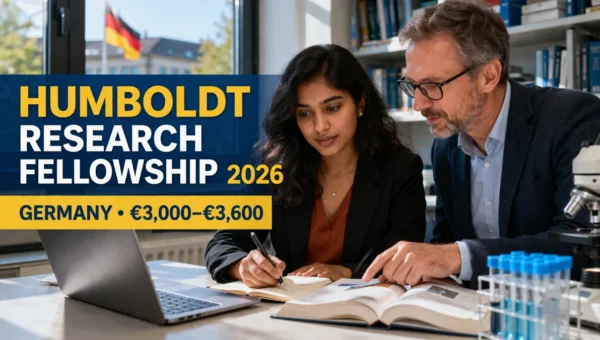 Humboldt Research Fellowship 2026 thumbnail showing a researcher with a mentor in Germany and fellowship funding details