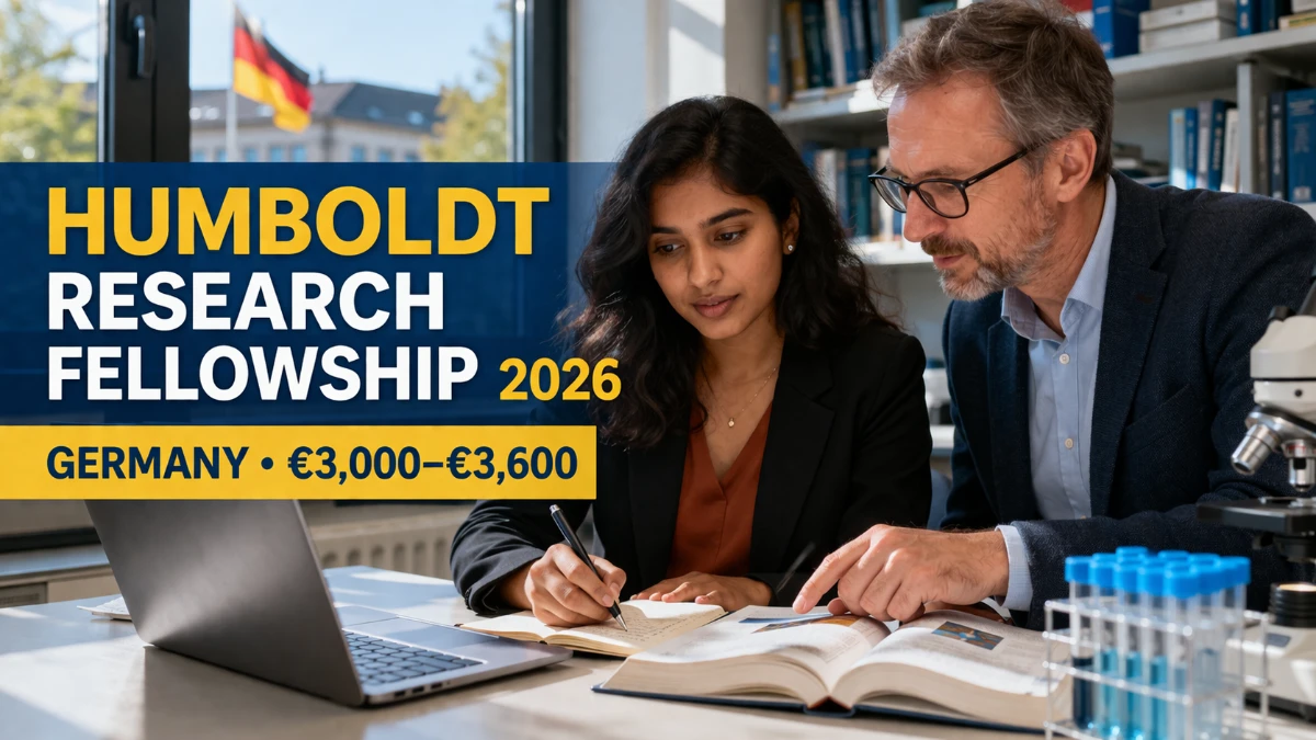 Humboldt Research Fellowship 2026: New Deadlines, Stipends, and How to Apply 1 Humboldt Research Fellowship 2026 thumbnail showing a researcher with a mentor in Germany and fellowship funding details