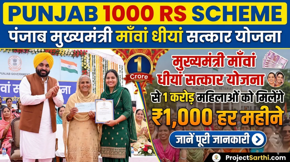 Punjab 1000 Rs Scheme image showing Mukh Mantri Mawan Dhian Satkar Yojana providing ₹1000 monthly financial assistance to 1 crore women in Punjab