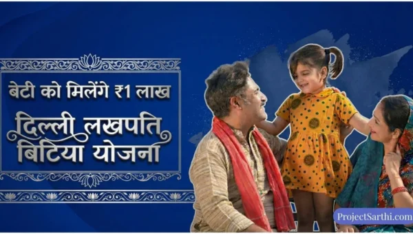 लखपति बिटिया योजना 2026: एक खुशहाल परिवार को दर्शाती हुई इमेज जिसमें माता-पिता और उनकी बेटी खिलखिलाते हुए नज़र आ रहे हैं, साथ ही इमेज में ₹1 लाख तक की वित्तीय सहायता का ज़िक्र किया गया है.